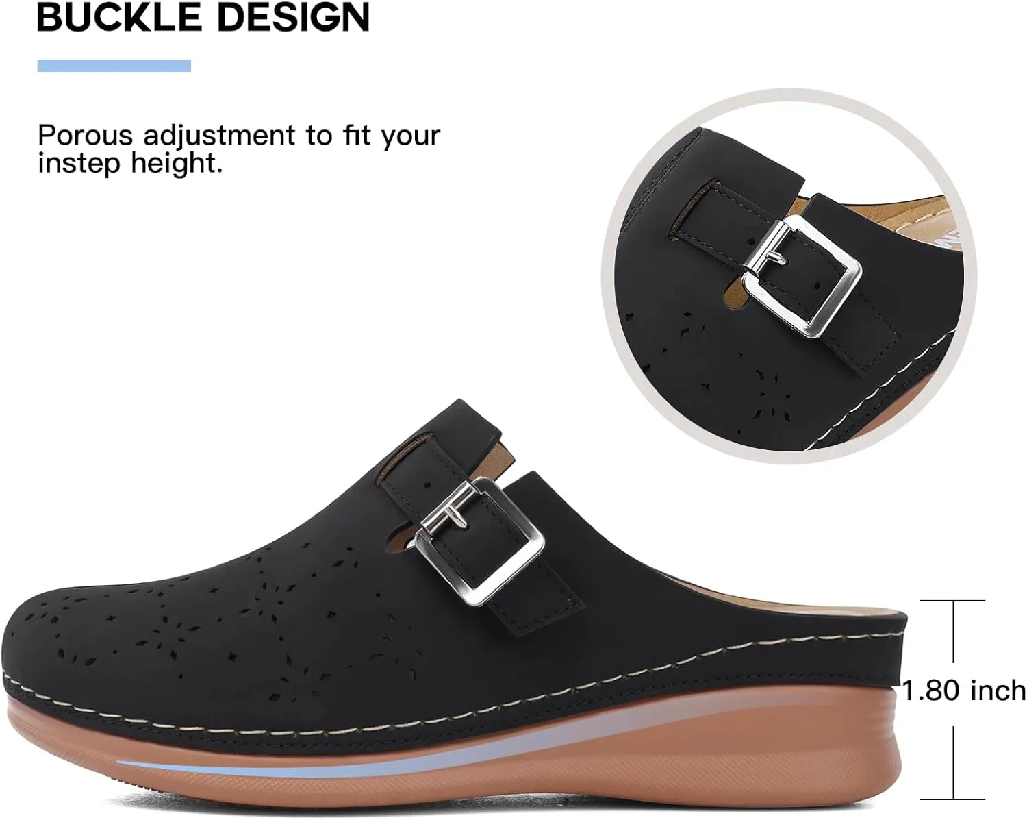 TEMOFON Clogs for Women Mules Shoes: Comfortable Arch Support Closed Toe Sandals Backless Low Wedge Slip on Shoes