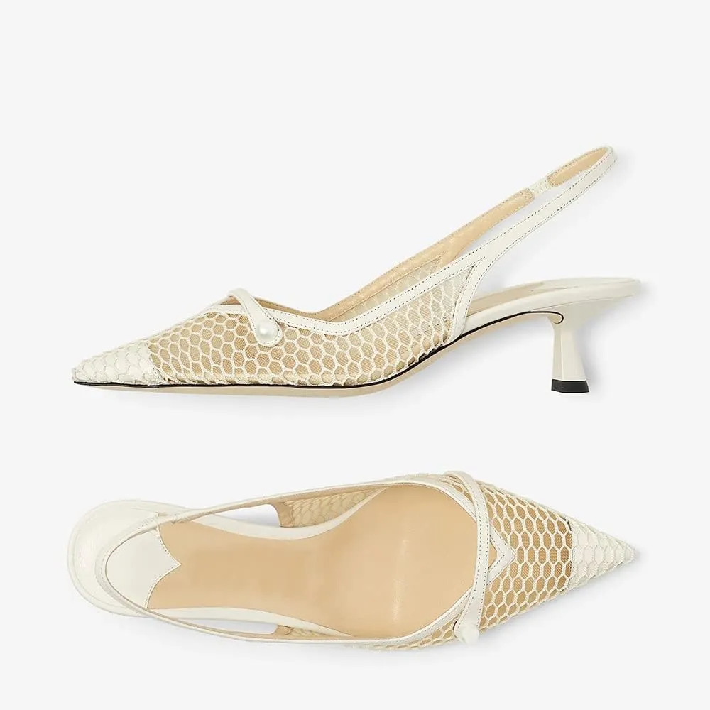 THESHY Women's Slingback Kitten Heel Glitter Pointed Toe Pearl Low Heel Pumps Casual Wedding Shoes for Women Fashion Dress Shoes