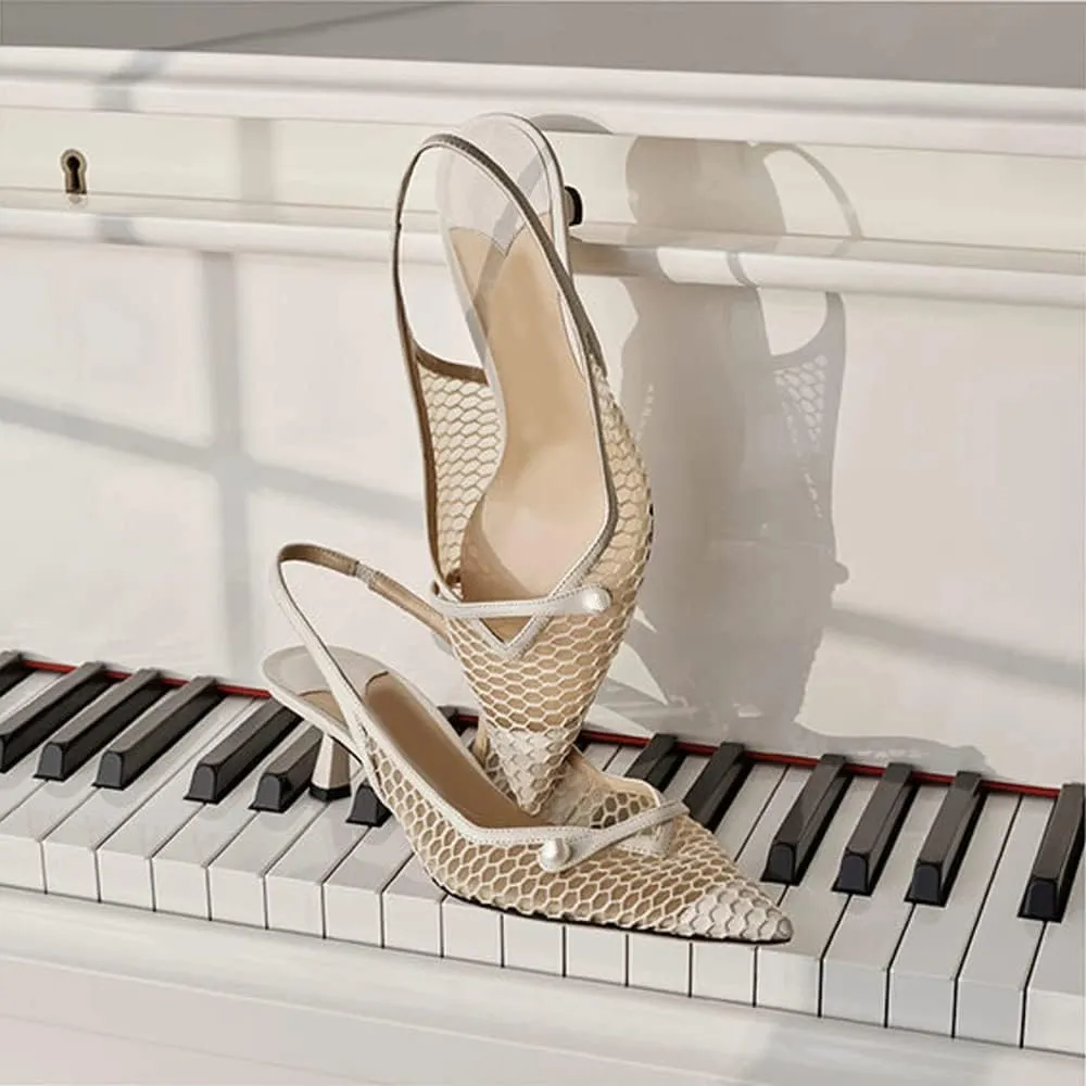 THESHY Women's Slingback Kitten Heel Glitter Pointed Toe Pearl Low Heel Pumps Casual Wedding Shoes for Women Fashion Dress Shoes