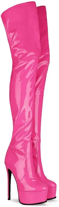 Thigh High Boots Women‘s Over The Knee Boots Fashion Sexy Platform Stiletto High Heels Patent Leather Rounded Toe Zipper Unisex Lug Sole Party Cosplay Boots