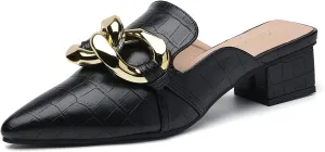 Tilocow Chain Decor Mules Heels for Women Pointed Toe Heeled Sandals Women Chunky Heel Mules Womens Slide Shoes