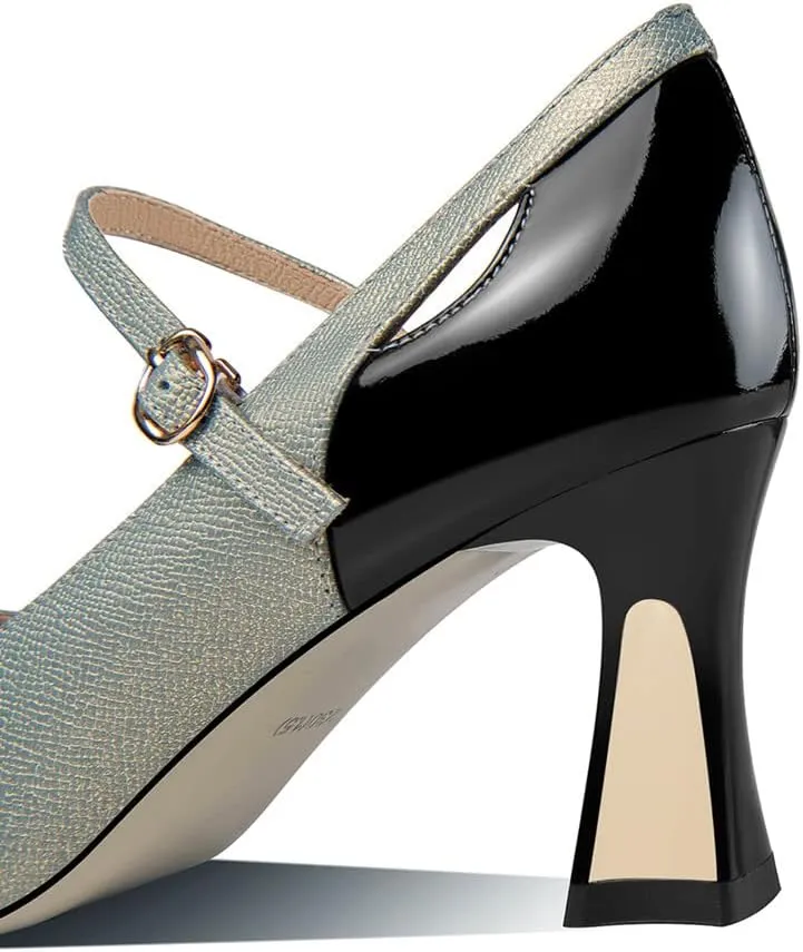TinaCus Women's Genuine Leather Pointed Toe Handmade Buckle Belt Mid Heels Trendy Pumps Shoes