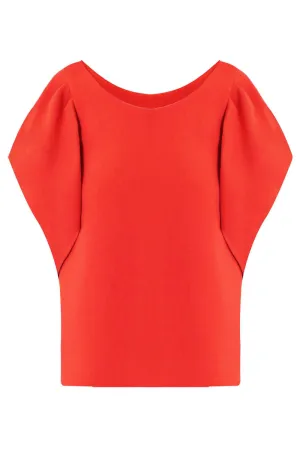 TISSUE CROP TOP WITH PUFF SLEEVE RED