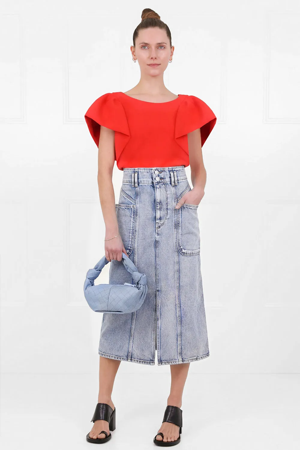 TISSUE CROP TOP WITH PUFF SLEEVE RED