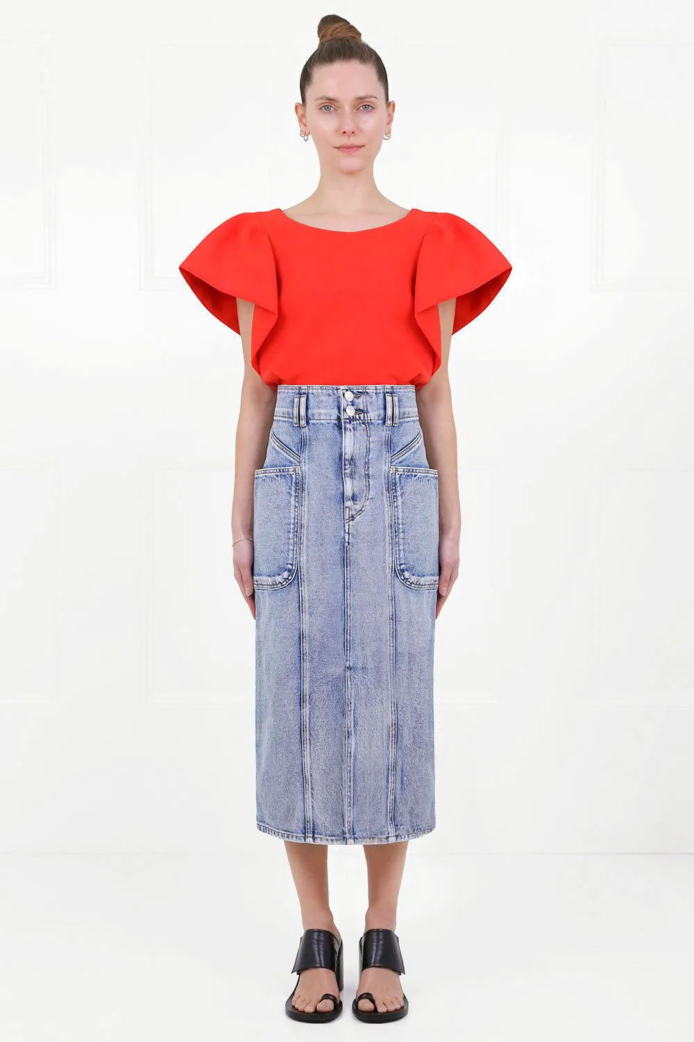 TISSUE CROP TOP WITH PUFF SLEEVE RED