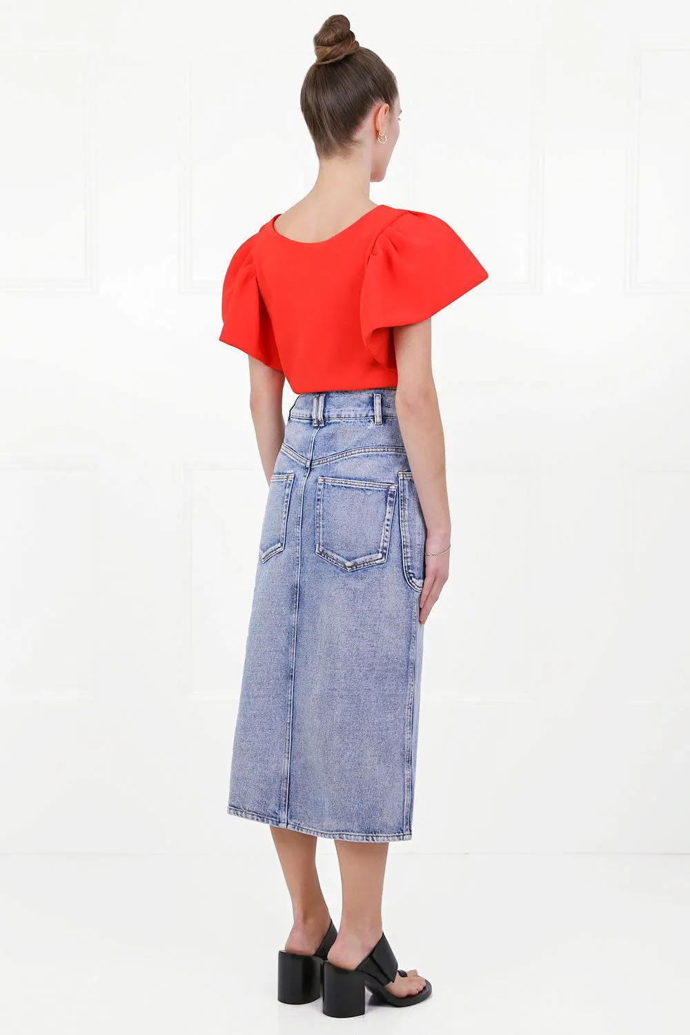 TISSUE CROP TOP WITH PUFF SLEEVE RED