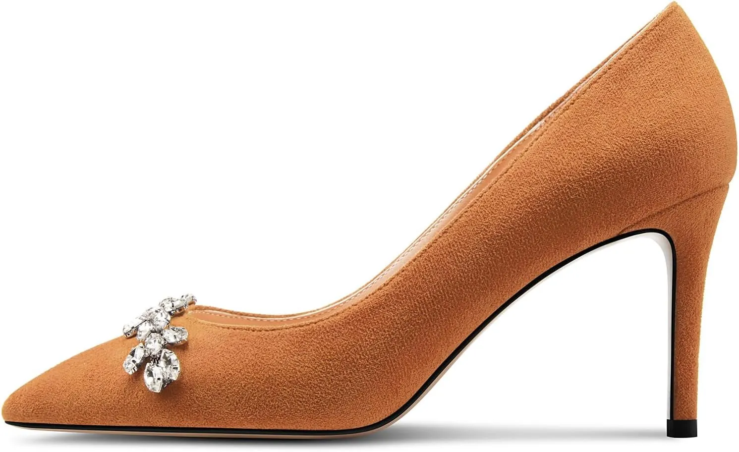 TNYNFBEB Womens Mid Heel Pointed Toe Pumps Slip-on Rhinestone Crystal Prom Wedding Summer Basic Classic Cute 3.2 Inches Heels