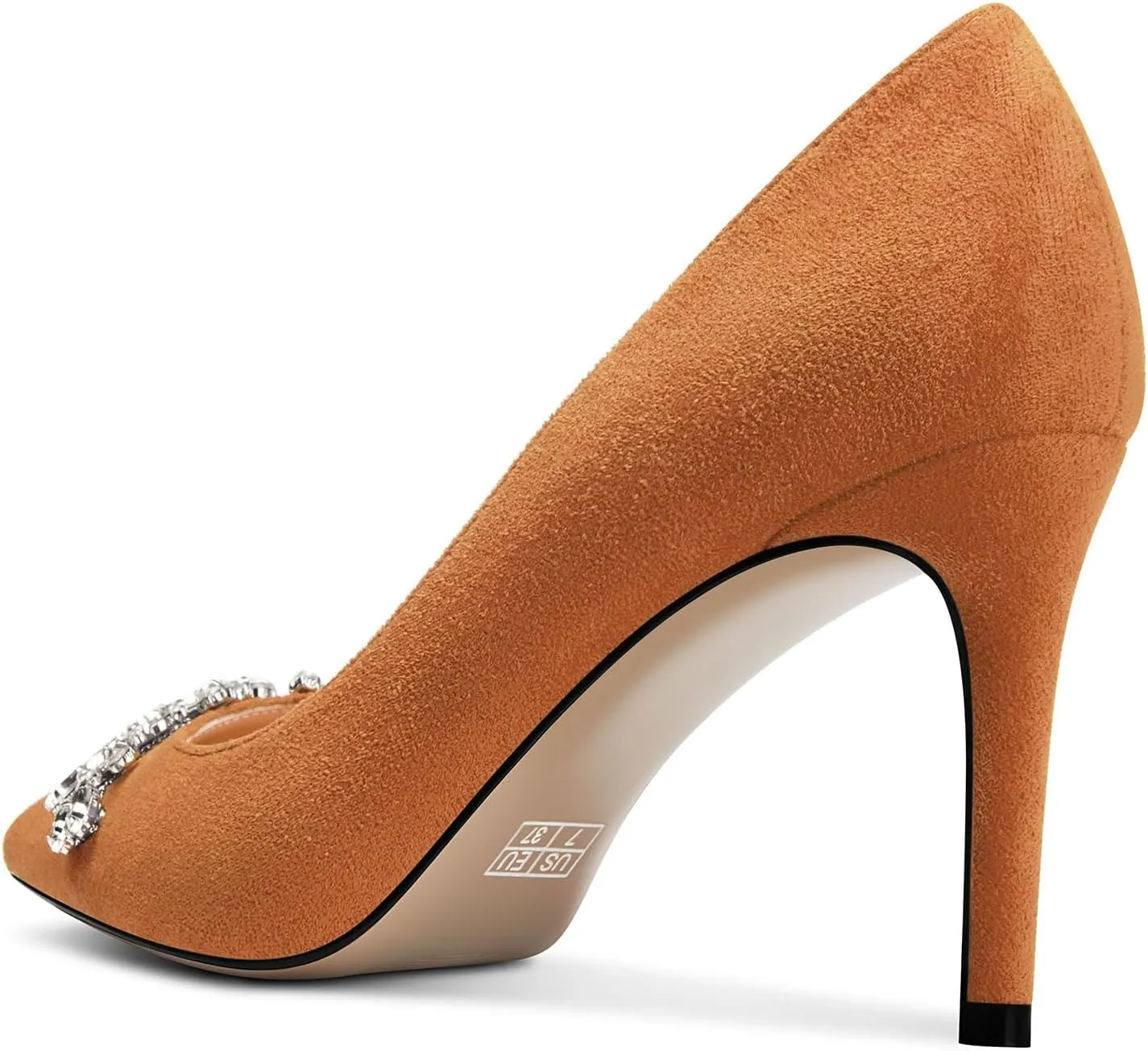 TNYNFBEB Womens Mid Heel Pointed Toe Pumps Slip-on Rhinestone Crystal Prom Wedding Summer Basic Classic Cute 3.2 Inches Heels