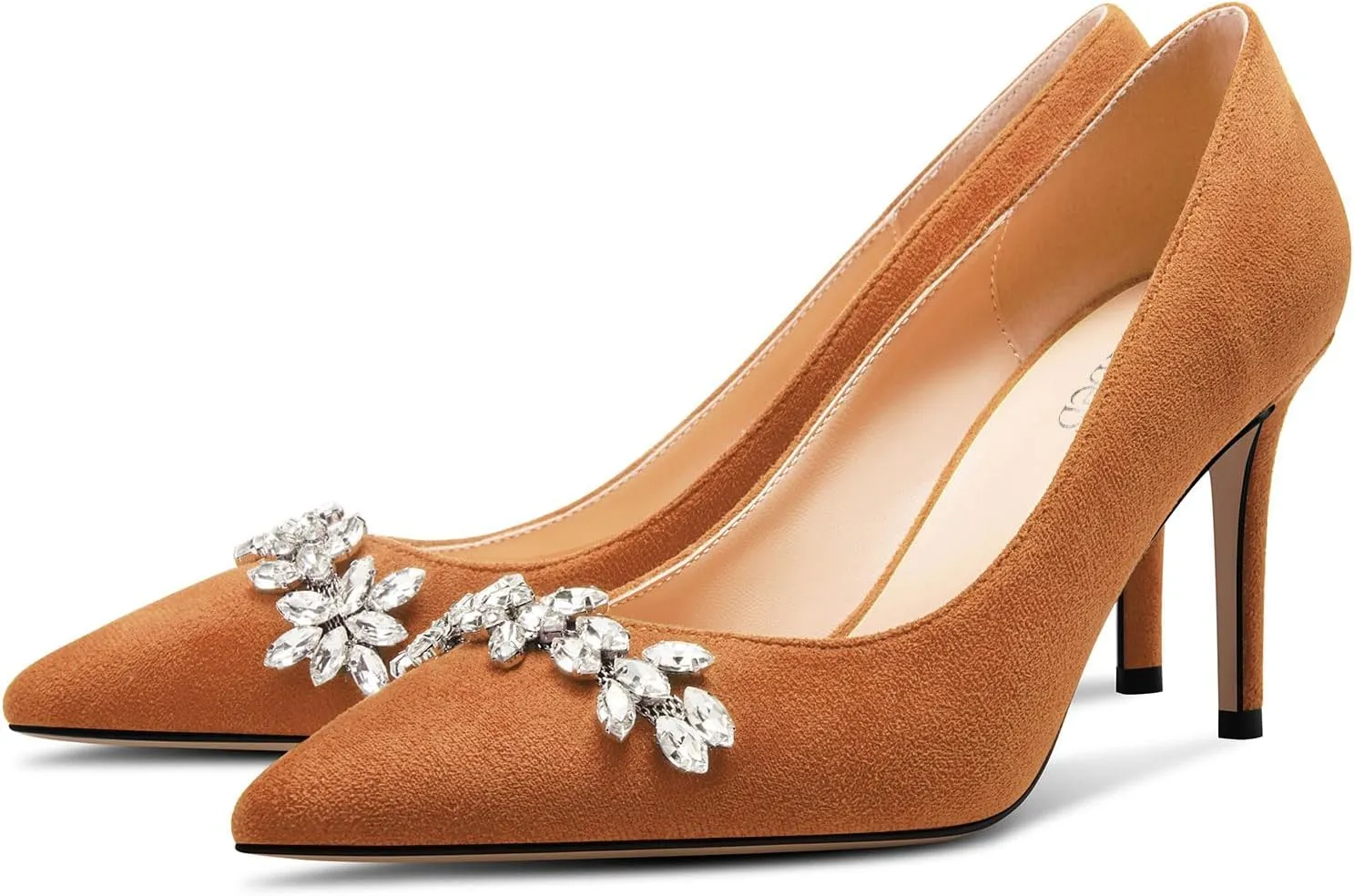 TNYNFBEB Womens Mid Heel Pointed Toe Pumps Slip-on Rhinestone Crystal Prom Wedding Summer Basic Classic Cute 3.2 Inches Heels