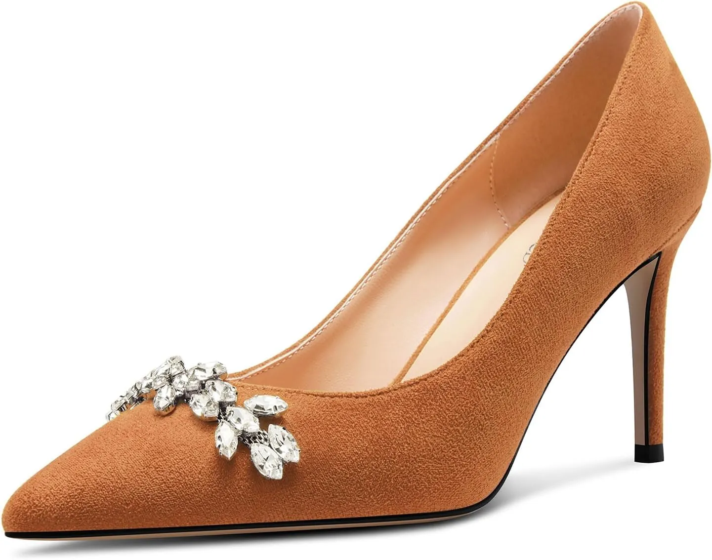 TNYNFBEB Womens Mid Heel Pointed Toe Pumps Slip-on Rhinestone Crystal Prom Wedding Summer Basic Classic Cute 3.2 Inches Heels