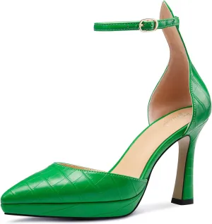 TNYNFBEB Womens Stiletto High Platform Heel Pointed Toe Pumps Ankle Strap Buckle Party Basic Classic 3.9 Inches Heels