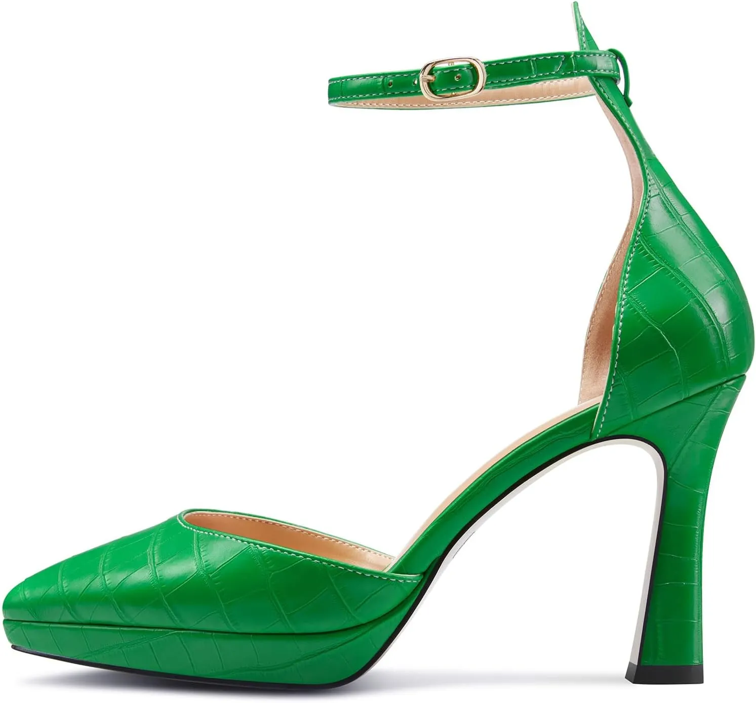 TNYNFBEB Womens Stiletto High Platform Heel Pointed Toe Pumps Ankle Strap Buckle Party Basic Classic 3.9 Inches Heels