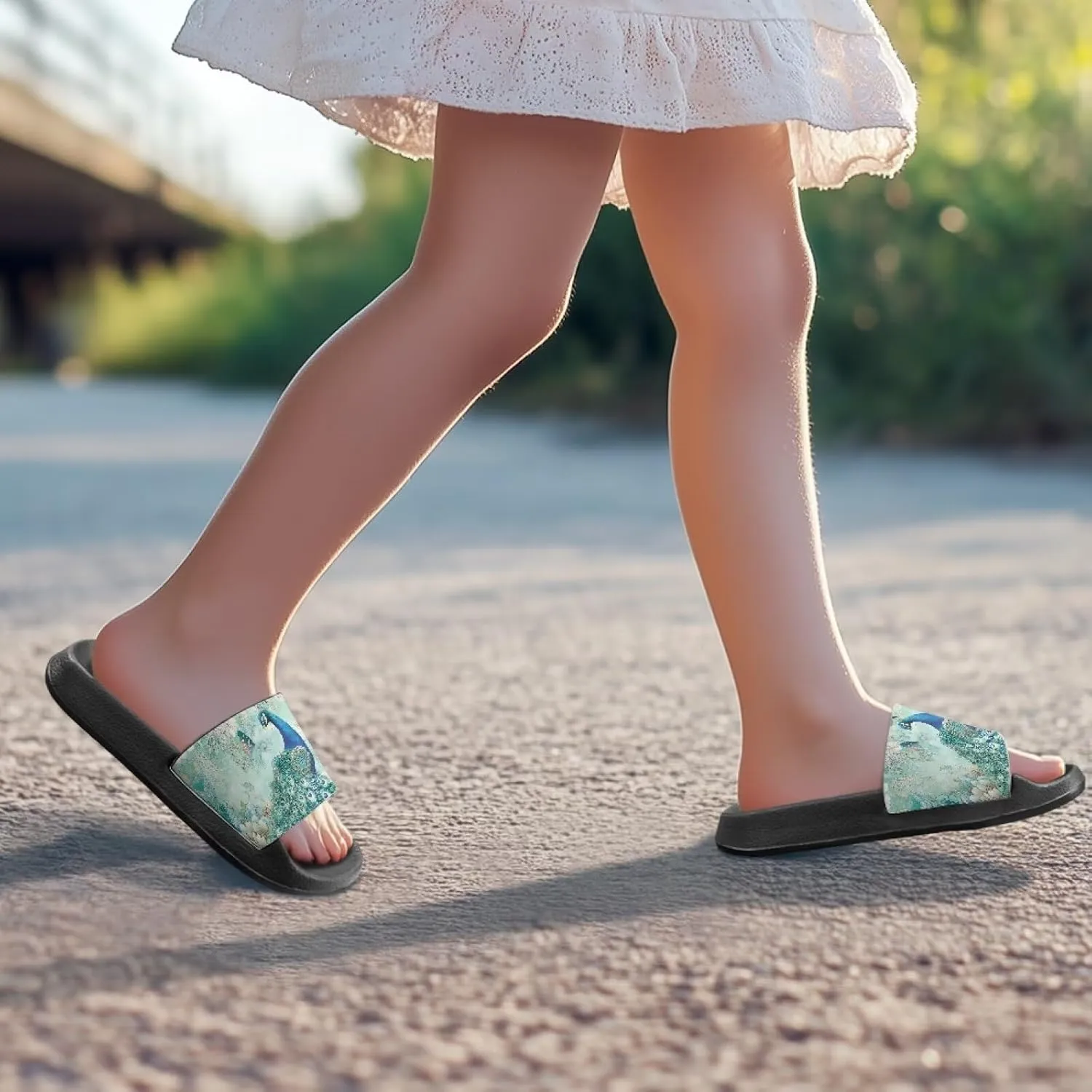 Toddler Beach Slides Open Toe Slide Sandals Soft Molded EVA Footbed Slippers Arch Support Slip On Footwear