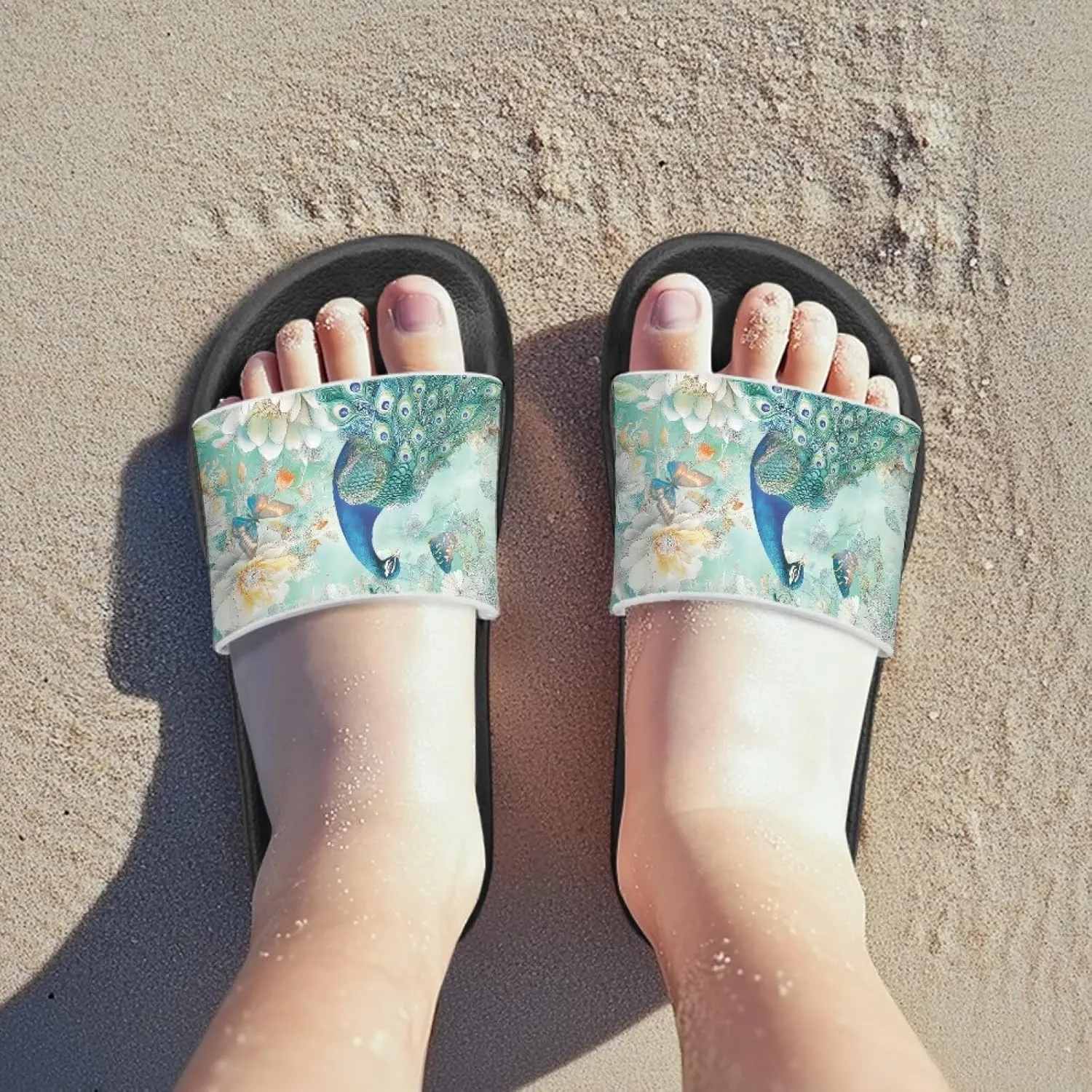 Toddler Beach Slides Open Toe Slide Sandals Soft Molded EVA Footbed Slippers Arch Support Slip On Footwear