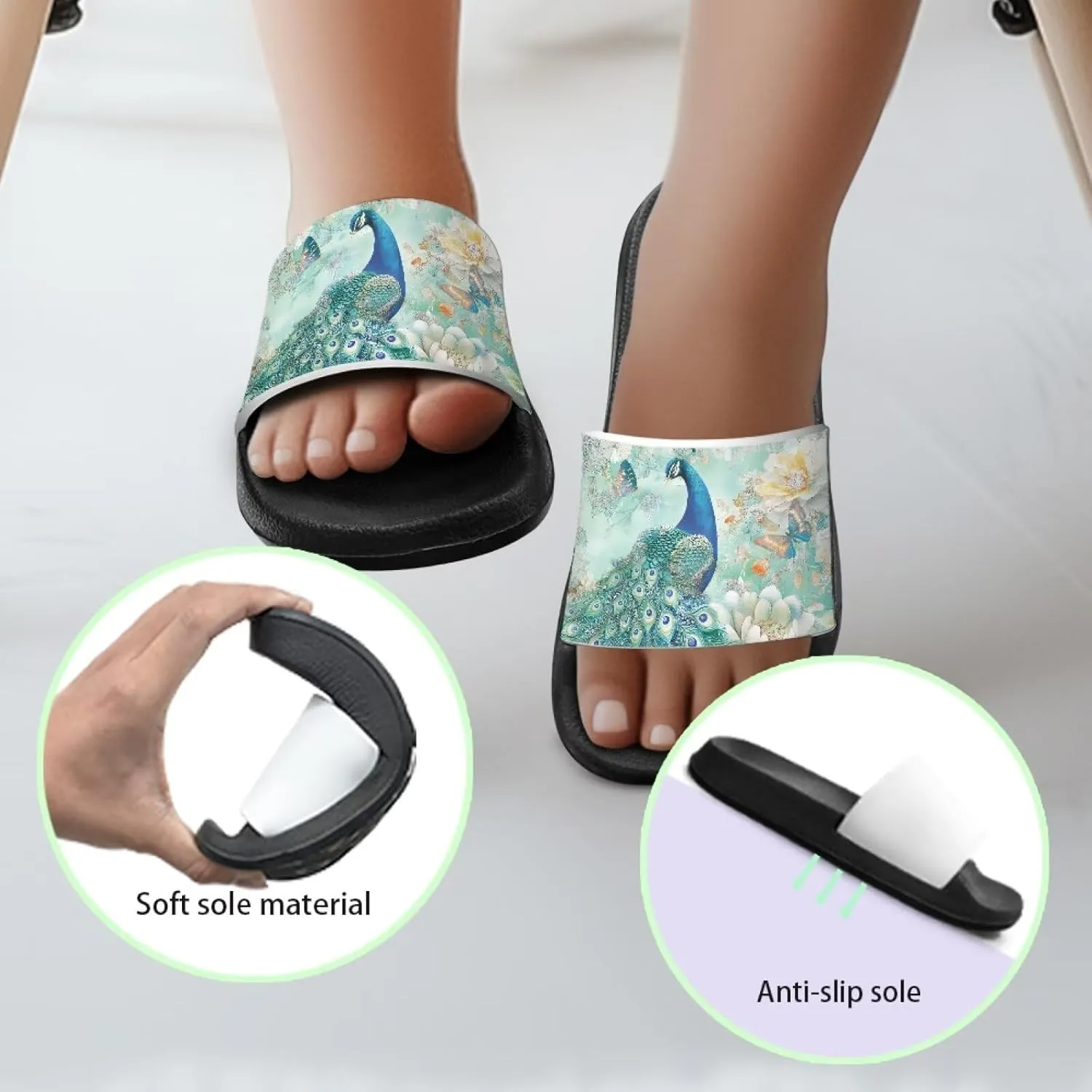 Toddler Beach Slides Open Toe Slide Sandals Soft Molded EVA Footbed Slippers Arch Support Slip On Footwear