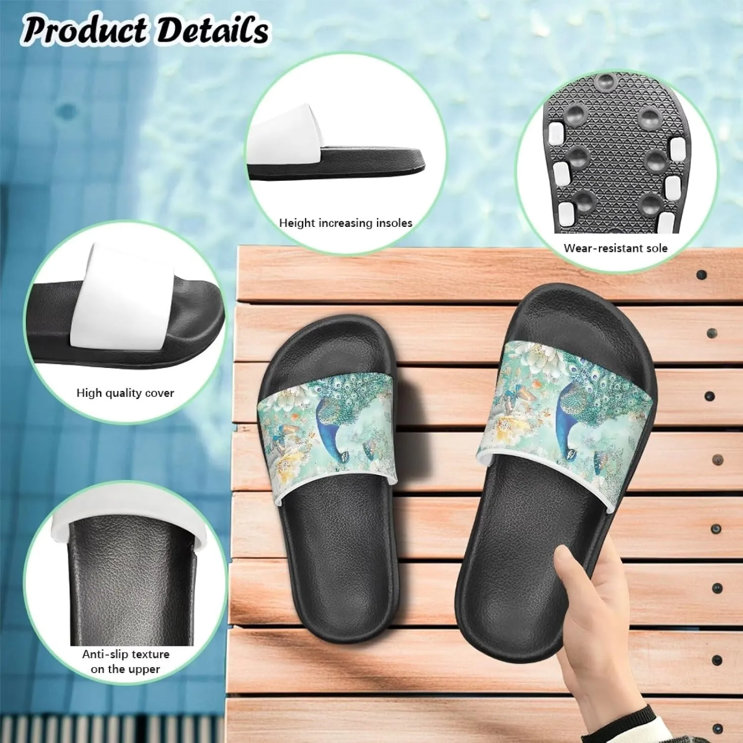 Toddler Beach Slides Open Toe Slide Sandals Soft Molded EVA Footbed Slippers Arch Support Slip On Footwear