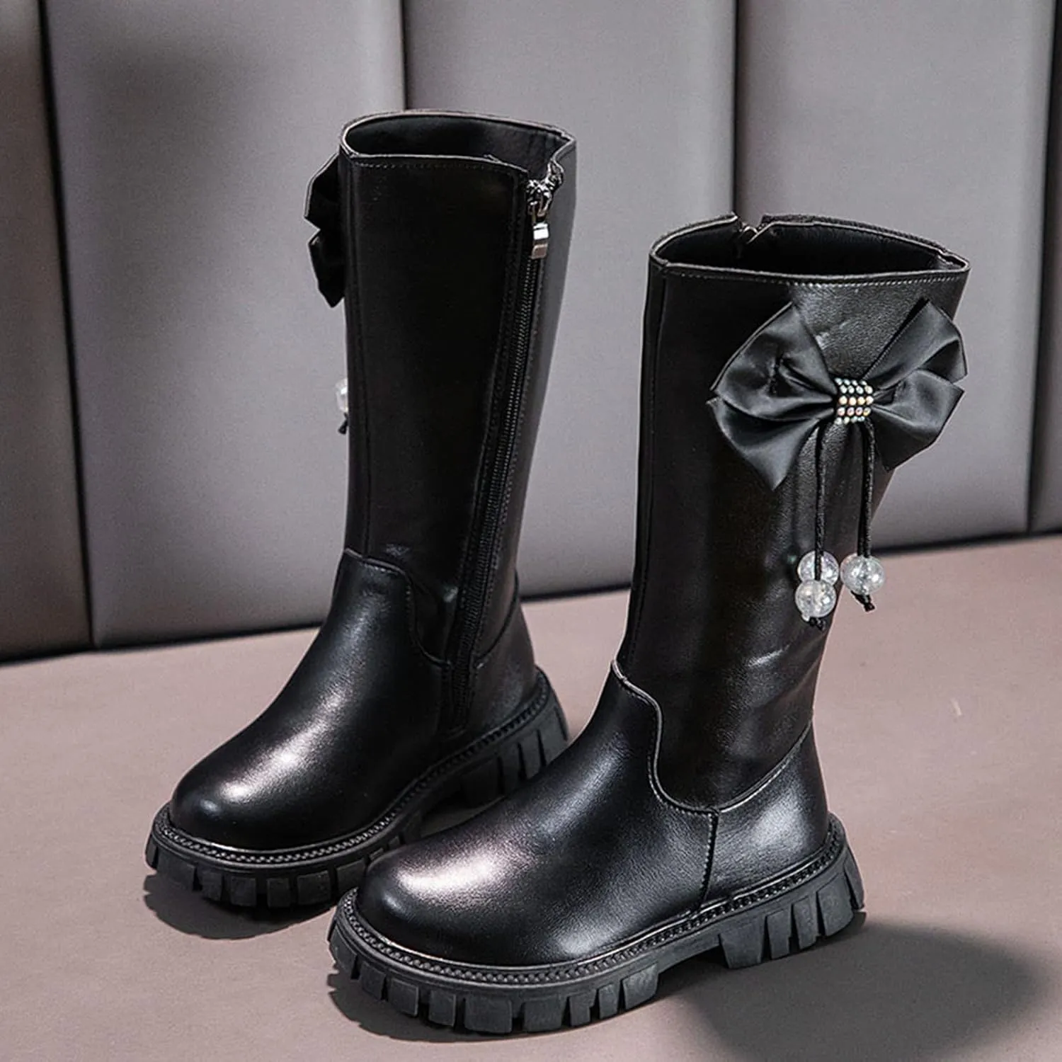 Toddler Moon Leather Boots For Girls Mid Length Slip On Snowboots Childrens Winter Soft Bottom Leather Fashion Boots