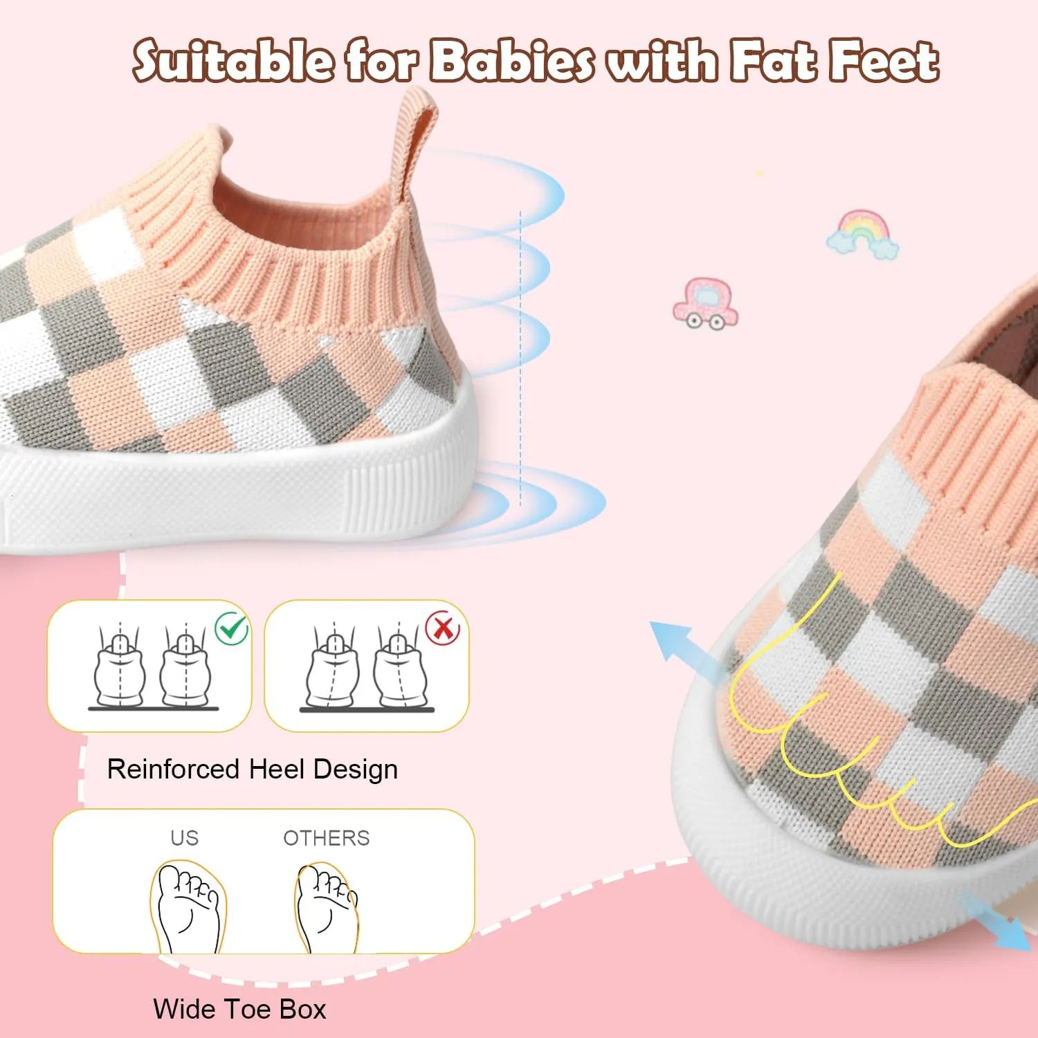 Toddler Shoes Baby Girl Boy Soft Breathable Mesh Wide Toe Box Lightweight Non-Slip Slip On First Walking Shoes