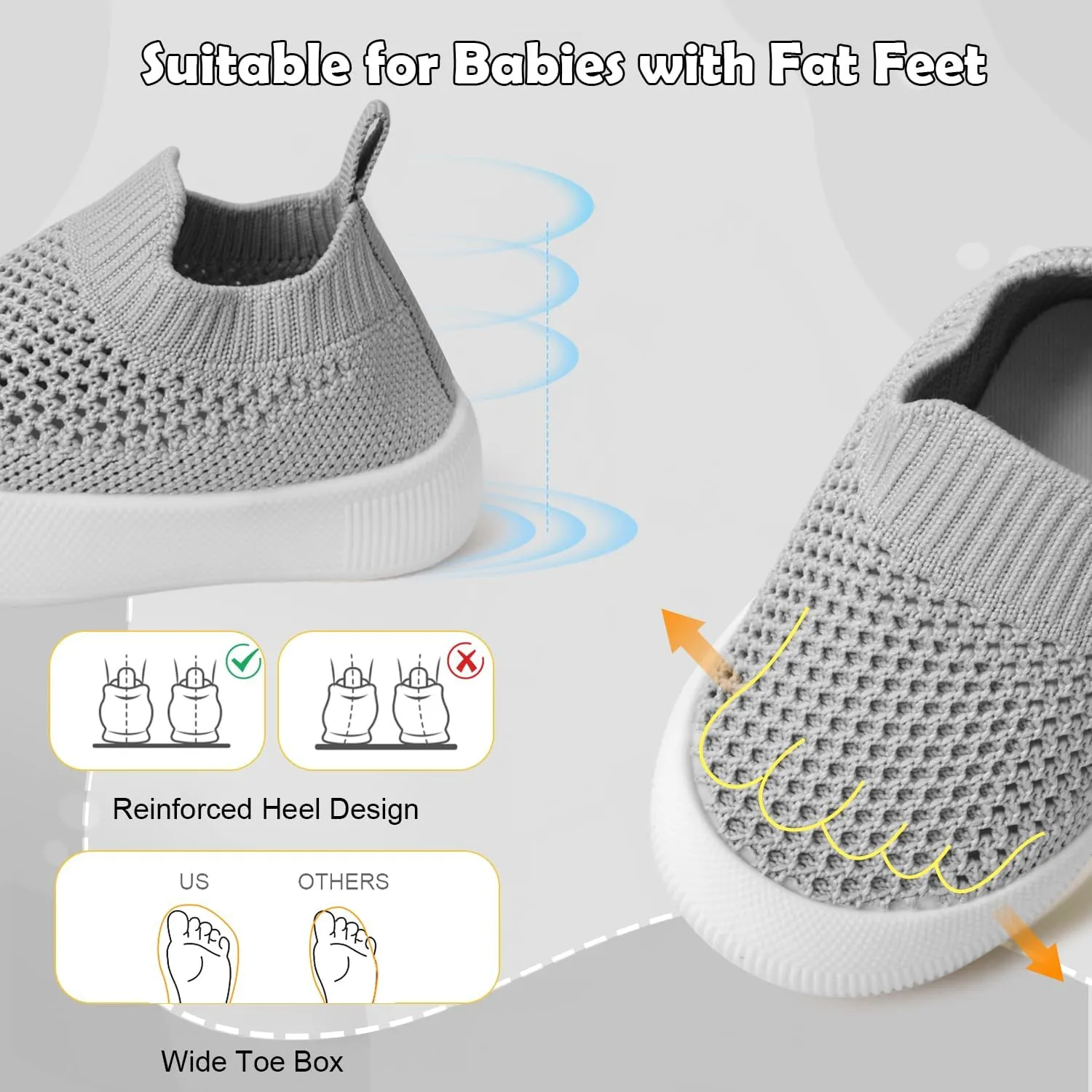 Toddler Shoes Baby Girl Boy Soft Breathable Mesh Wide Toe Box Lightweight Non-Slip Slip On First Walking Shoes