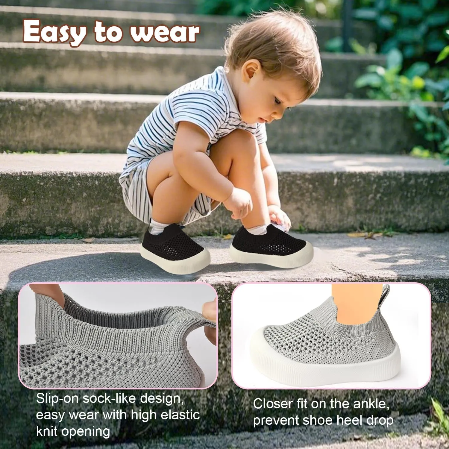 Toddler Shoes Baby Girl Boy Soft Breathable Mesh Wide Toe Box Lightweight Non-Slip Slip On First Walking Shoes