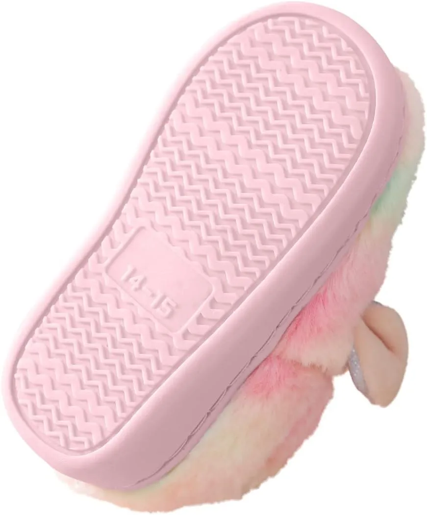 Toddler Slippers Girls Soft Plush House Shoes with Non-Slip Sole Cute Cozy Little Kids Indoor Slippers