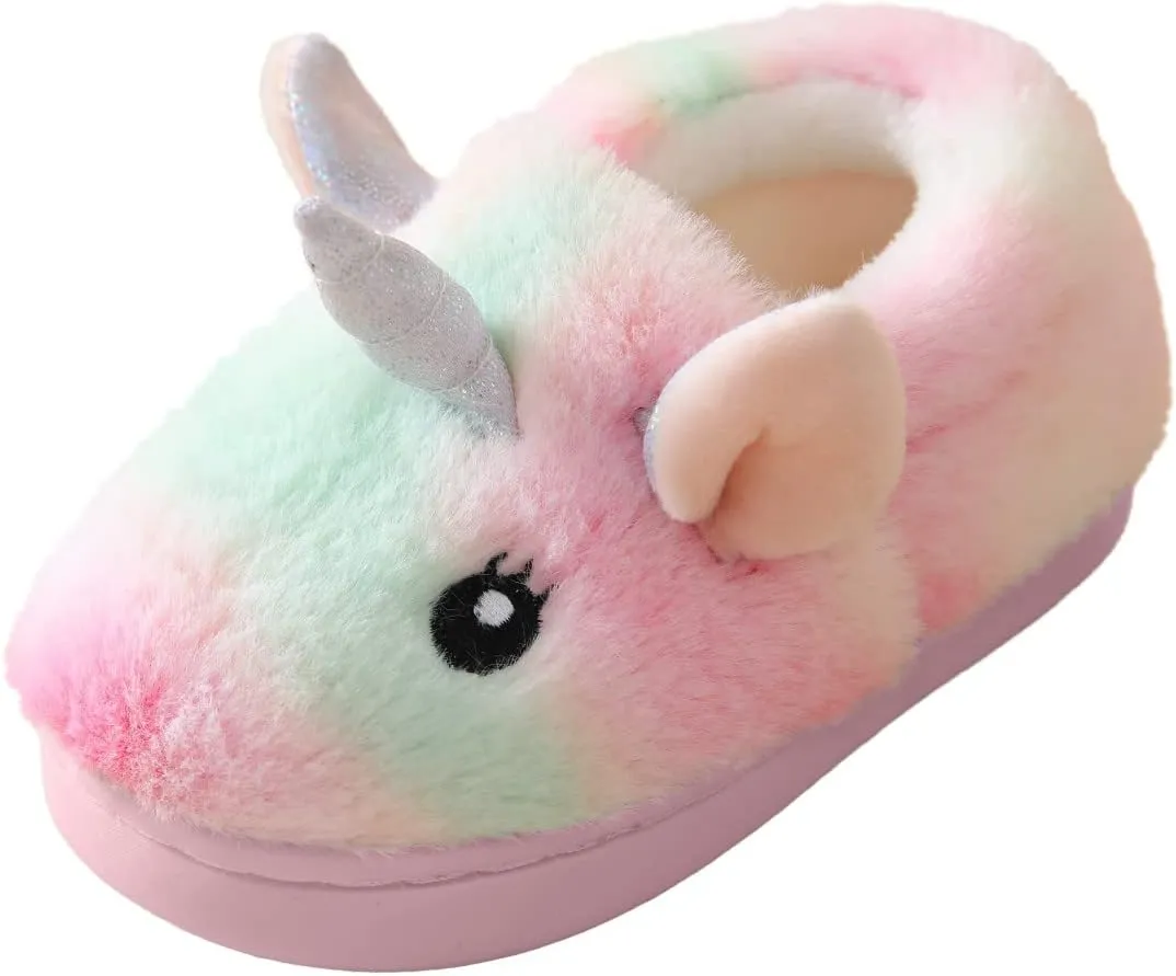 Toddler Slippers Girls Soft Plush House Shoes with Non-Slip Sole Cute Cozy Little Kids Indoor Slippers