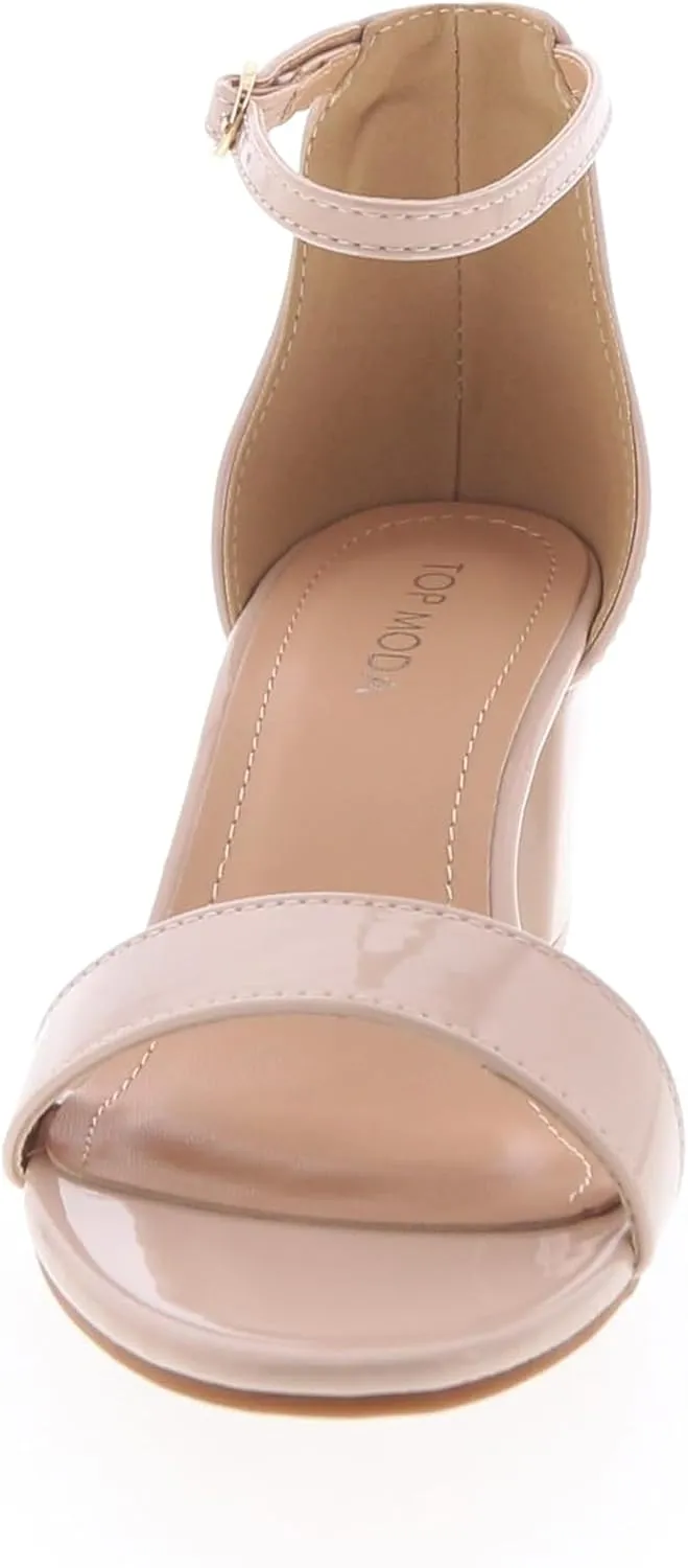 TOP Moda Darcie-1 Ankle Strap Dressy High Heel Sandal, Non-slip Sole, For Wedding, Party, Prom, Evening Wear, or Any Occasion, Sleek Style Block Heel Sandals