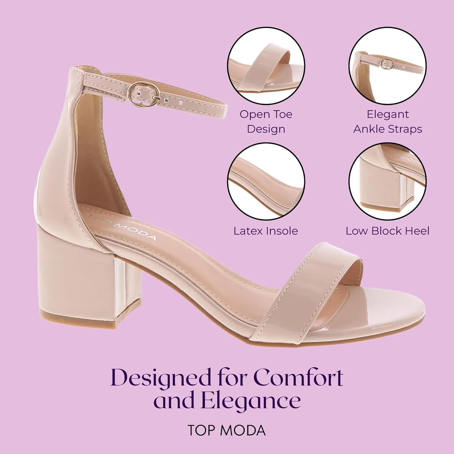 TOP Moda Darcie-1 Ankle Strap Dressy High Heel Sandal, Non-slip Sole, For Wedding, Party, Prom, Evening Wear, or Any Occasion, Sleek Style Block Heel Sandals
