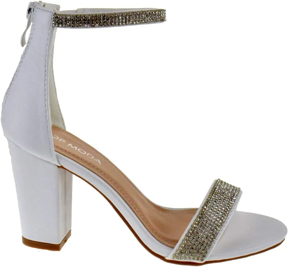 TOP Moda Gallery-45 Ankle Strap Dressy High Heel Sandal, Non-slip Sole, For Wedding, Party, Prom, Evening Wear, or Any Occasion, Sleek Style Block Heel Sandals