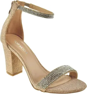 TOP Moda Gallery-45 Ankle Strap Dressy High Heel Sandal, Non-slip Sole, For Wedding, Party, Prom, Evening Wear, or Any Occasion, Sleek Style Block Heel Sandals