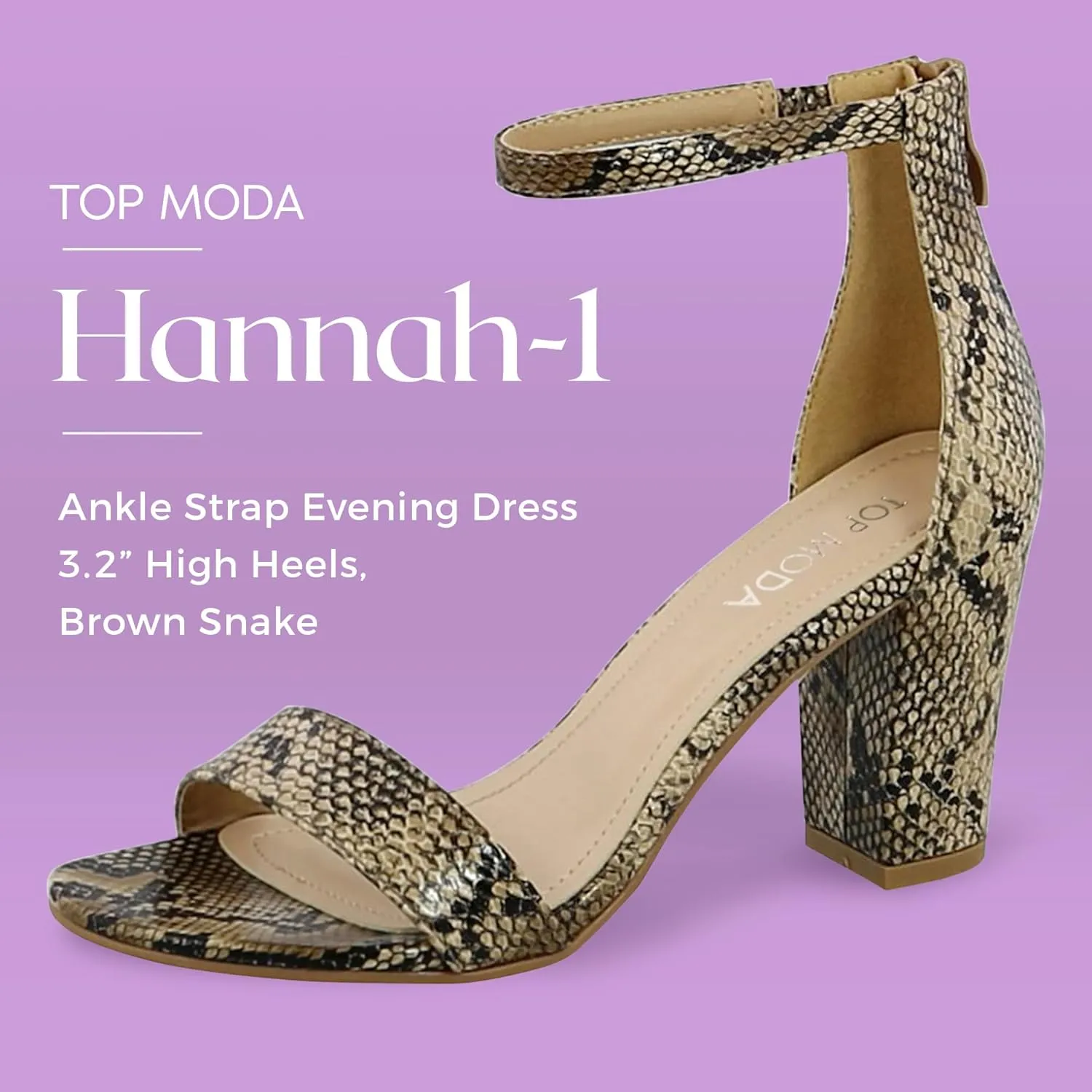 TOP MODA Hannah-1 Ankle Strap Dressy High Heel Sandal, Non-slip Sole, For Wedding, Party, Prom, Evening Wear, or Any Occasion, Sleek Style Block Heel Sandals