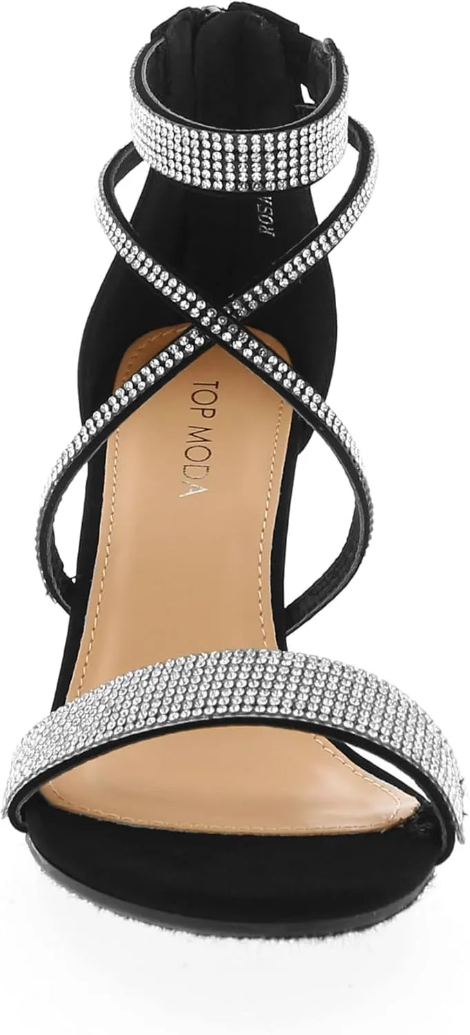 TOP Moda Rosa-66 Ankle Strap Dressy High Heel Sandal, Non-slip Sole, For Wedding, Party, Prom, Evening Wear, or Any Occasion, Sleek Style Block Heel Sandals