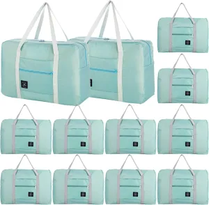 Travel Bag 12 Packes Carry on Luggage Foldable Duffel Bag Sports Gym Bag Weekender Overnight Bag Water Resistant Nylon Travel Duffel for Men Women (Green 12PCS)