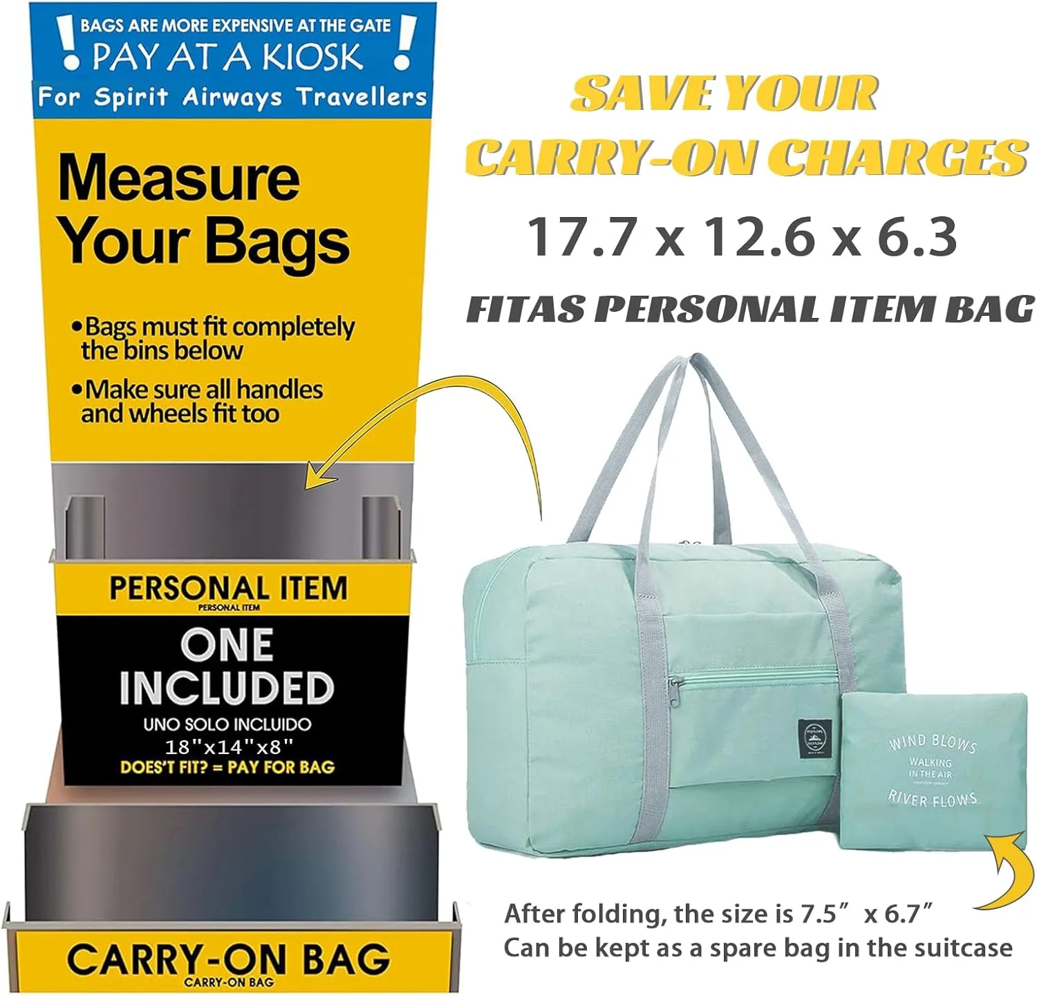 Travel Bag 12 Packes Carry on Luggage Foldable Duffel Bag Sports Gym Bag Weekender Overnight Bag Water Resistant Nylon Travel Duffel for Men Women (Green 12PCS)