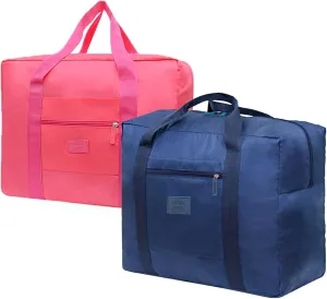 Travel Duffel Bag 2 PCS Carry on Luggage Bag Foldable Travel Tote Bag Waterproof Sports Gym Bag Lightweight Large Weekender Overnight Bag for Women and Men (Blue Red)