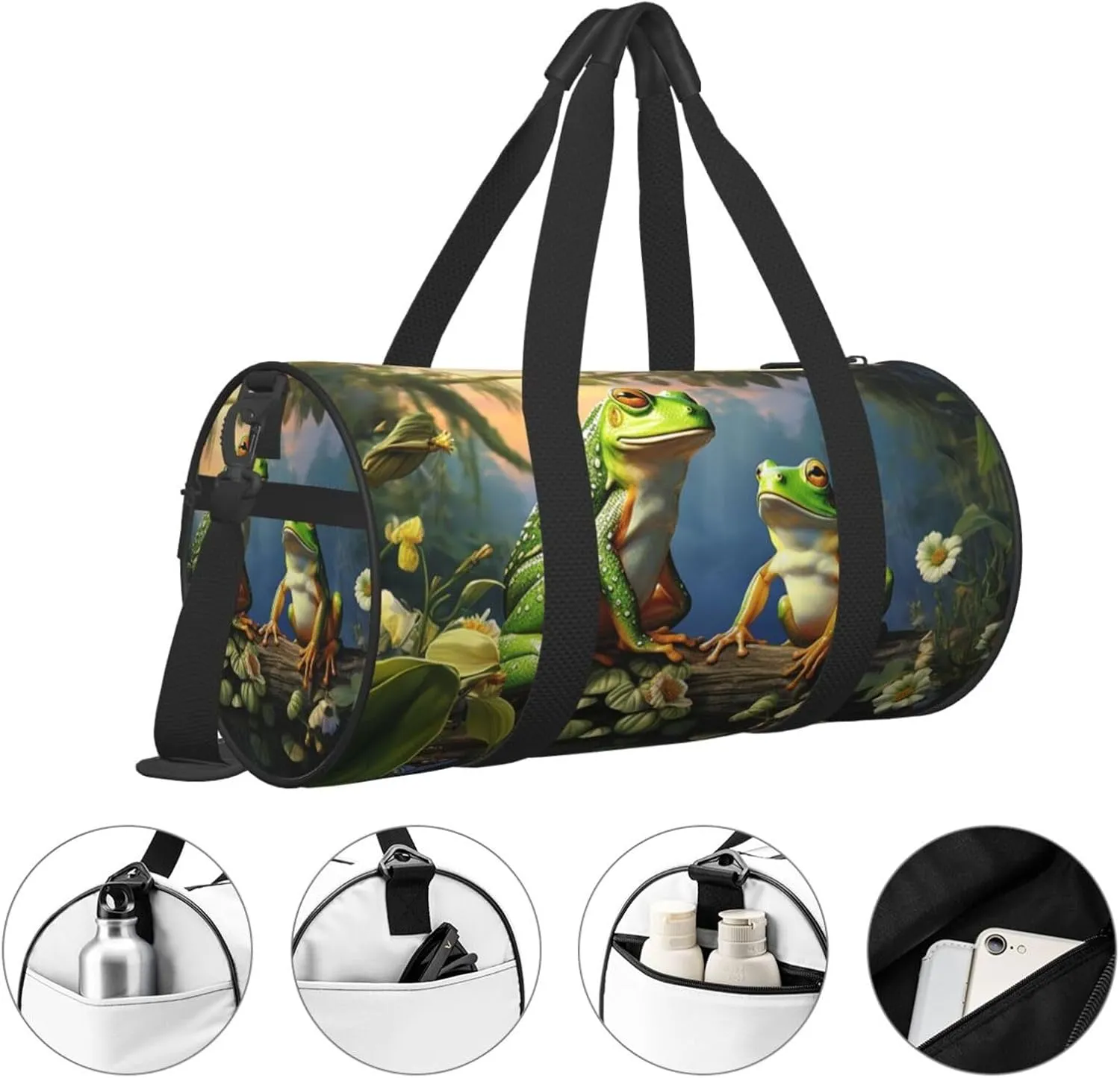 Travel Duffle Bag Weekender Bags For Men Women With Shoe Compartment Large Capacity Weekender Overnight Bag Many Frogs Sing On The Branches Carry On Tote Bags Sport Gym Bag For Travel Yoga