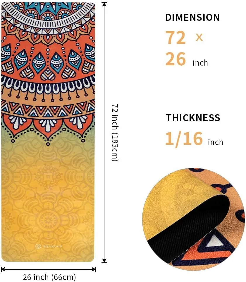 Travel Yoga Mat, Non Slip Exercise Suede Mat with Carry Bag, All-Purpose Fitness Mat with High Density Anti-Tear Surface for Women, Ideal for Pilates Workout (72'' x 26'' x 1.5mm Thick)