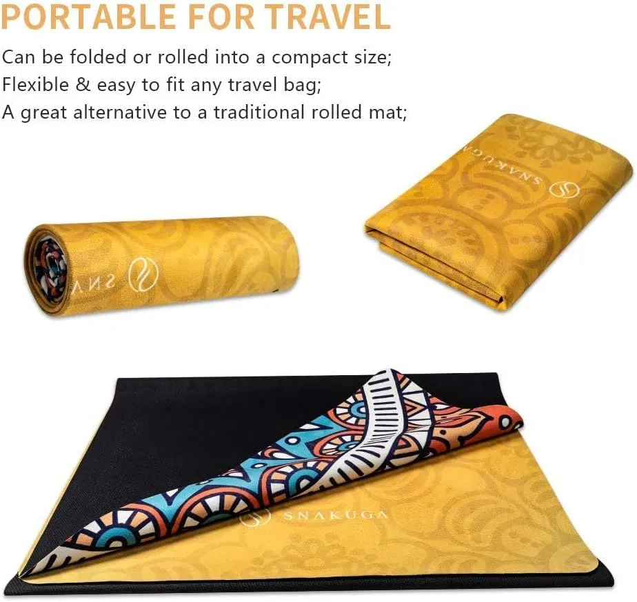 Travel Yoga Mat, Non Slip Exercise Suede Mat with Carry Bag, All-Purpose Fitness Mat with High Density Anti-Tear Surface for Women, Ideal for Pilates Workout (72'' x 26'' x 1.5mm Thick)