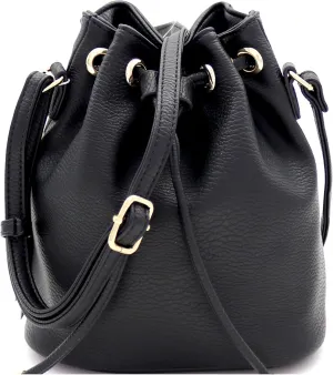 Trendeology Casual Soft PU Leather Drawstring Small 2 Way Bucket Shoulder Bag Crossbody