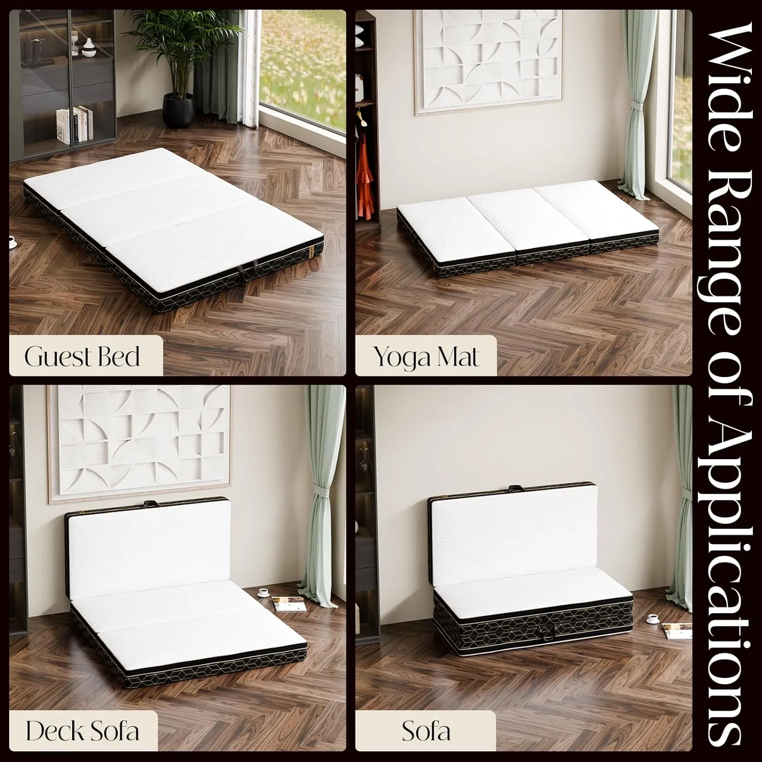 Tri-Fold Memory Foam Mattress Full - 6 Inch Portable Folding Mattress with Handle & Washable Cover, Floor Bed with Non-Slip Base, Space-Saving for Kids Room, Travel, Guest Bed, Yoga, RV, 73"x52"x6"
