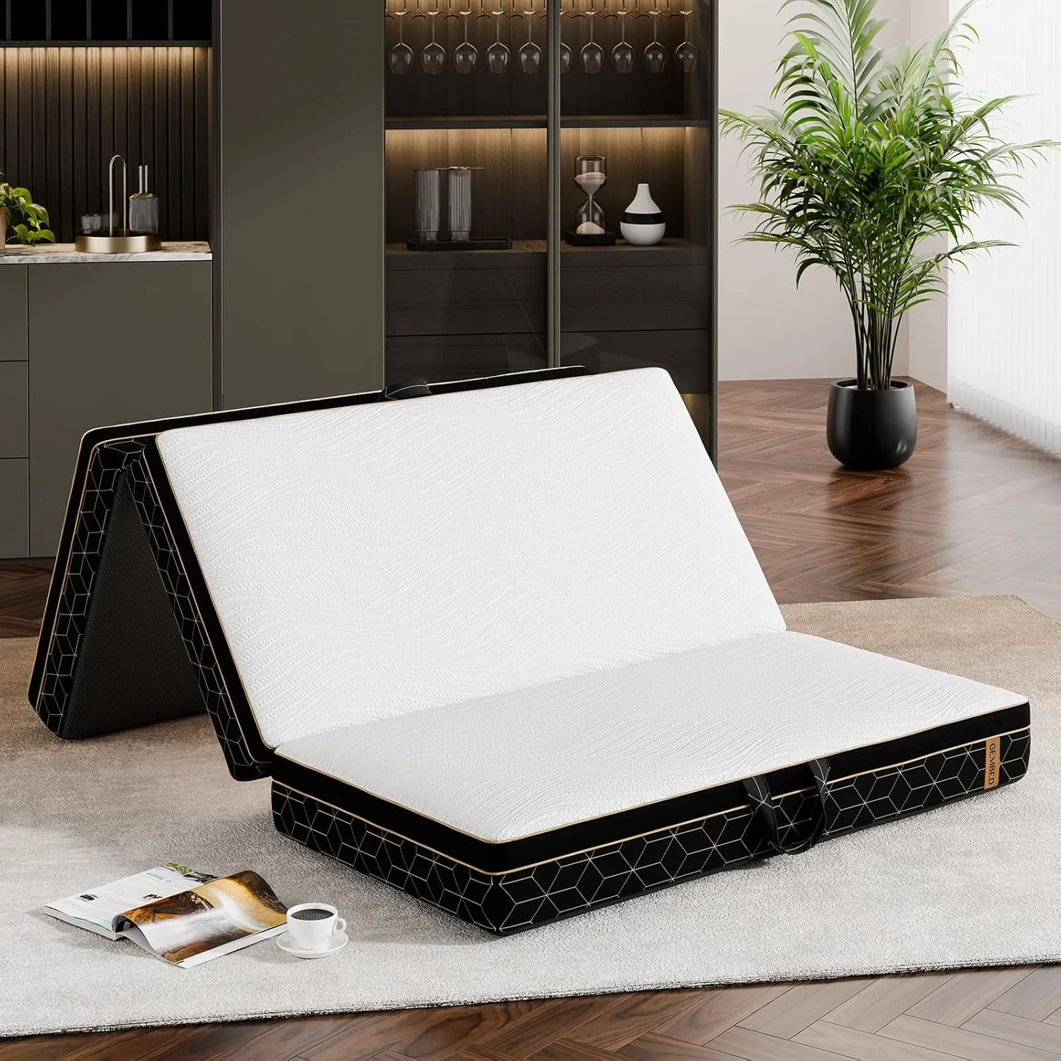 Tri-Fold Memory Foam Mattress Full - 6 Inch Portable Folding Mattress with Handle & Washable Cover, Floor Bed with Non-Slip Base, Space-Saving for Kids Room, Travel, Guest Bed, Yoga, RV, 73"x52"x6"