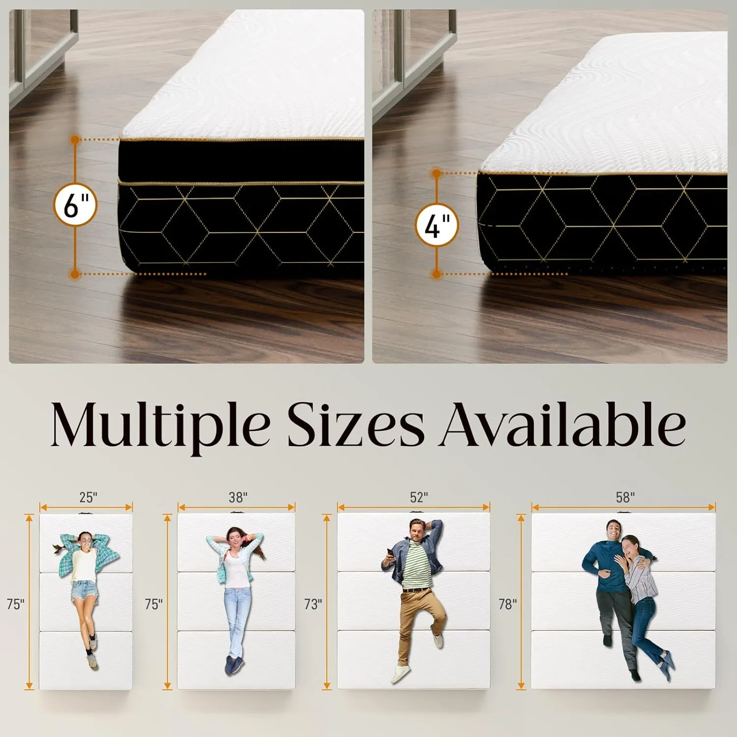 Tri-Fold Memory Foam Mattress Full - 6 Inch Portable Folding Mattress with Handle & Washable Cover, Floor Bed with Non-Slip Base, Space-Saving for Kids Room, Travel, Guest Bed, Yoga, RV, 73"x52"x6"