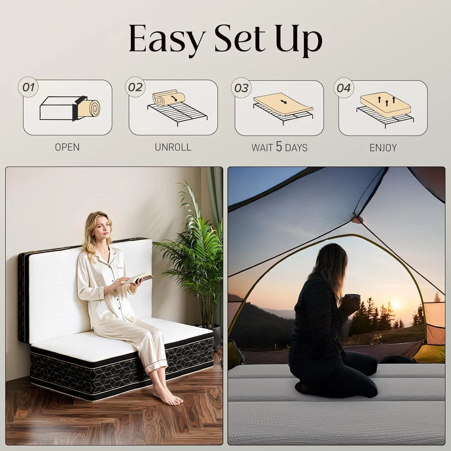Tri-Fold Memory Foam Mattress Full - 6 Inch Portable Folding Mattress with Handle & Washable Cover, Floor Bed with Non-Slip Base, Space-Saving for Kids Room, Travel, Guest Bed, Yoga, RV, 73"x52"x6"