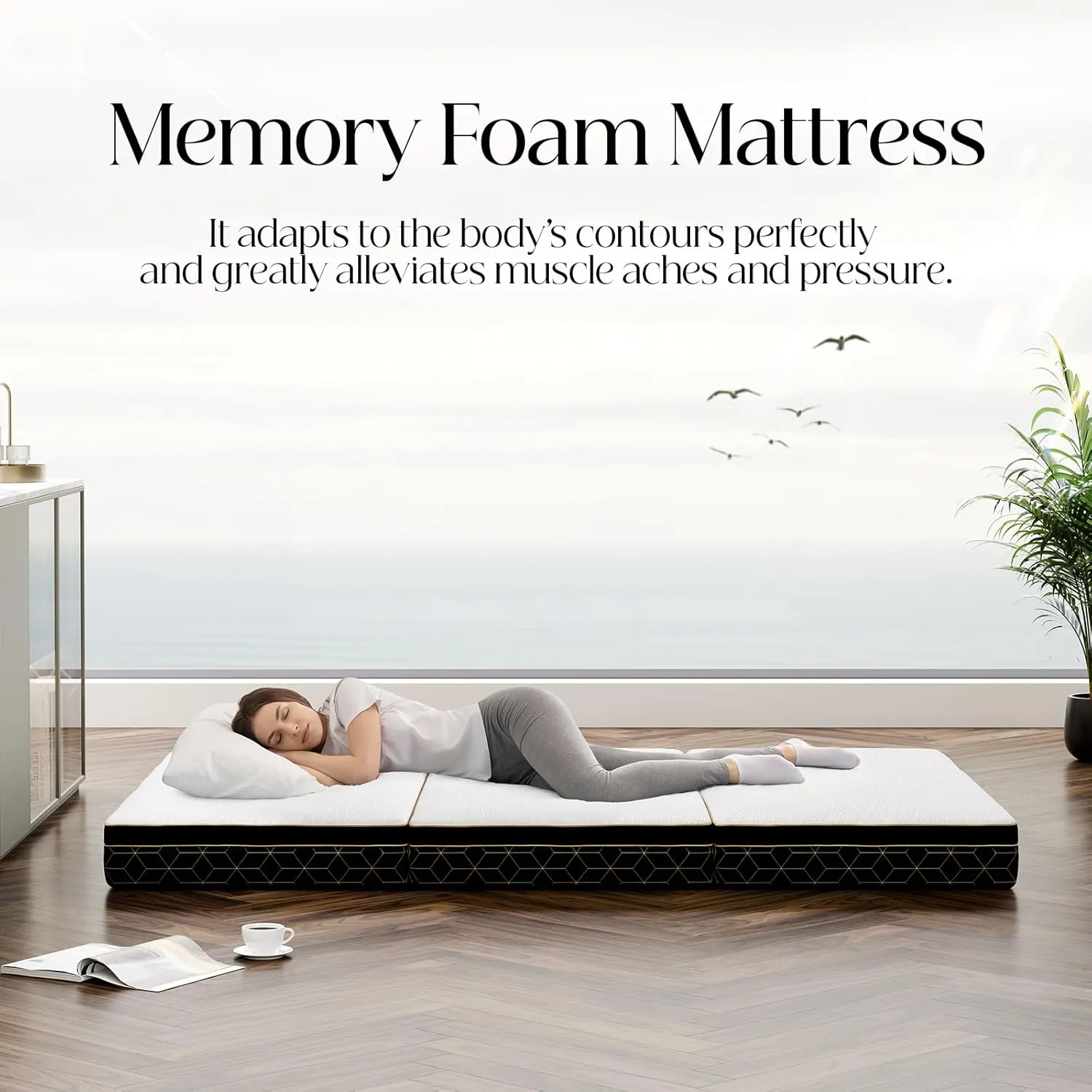 Tri-Fold Memory Foam Mattress Full - 6 Inch Portable Folding Mattress with Handle & Washable Cover, Floor Bed with Non-Slip Base, Space-Saving for Kids Room, Travel, Guest Bed, Yoga, RV, 73"x52"x6"