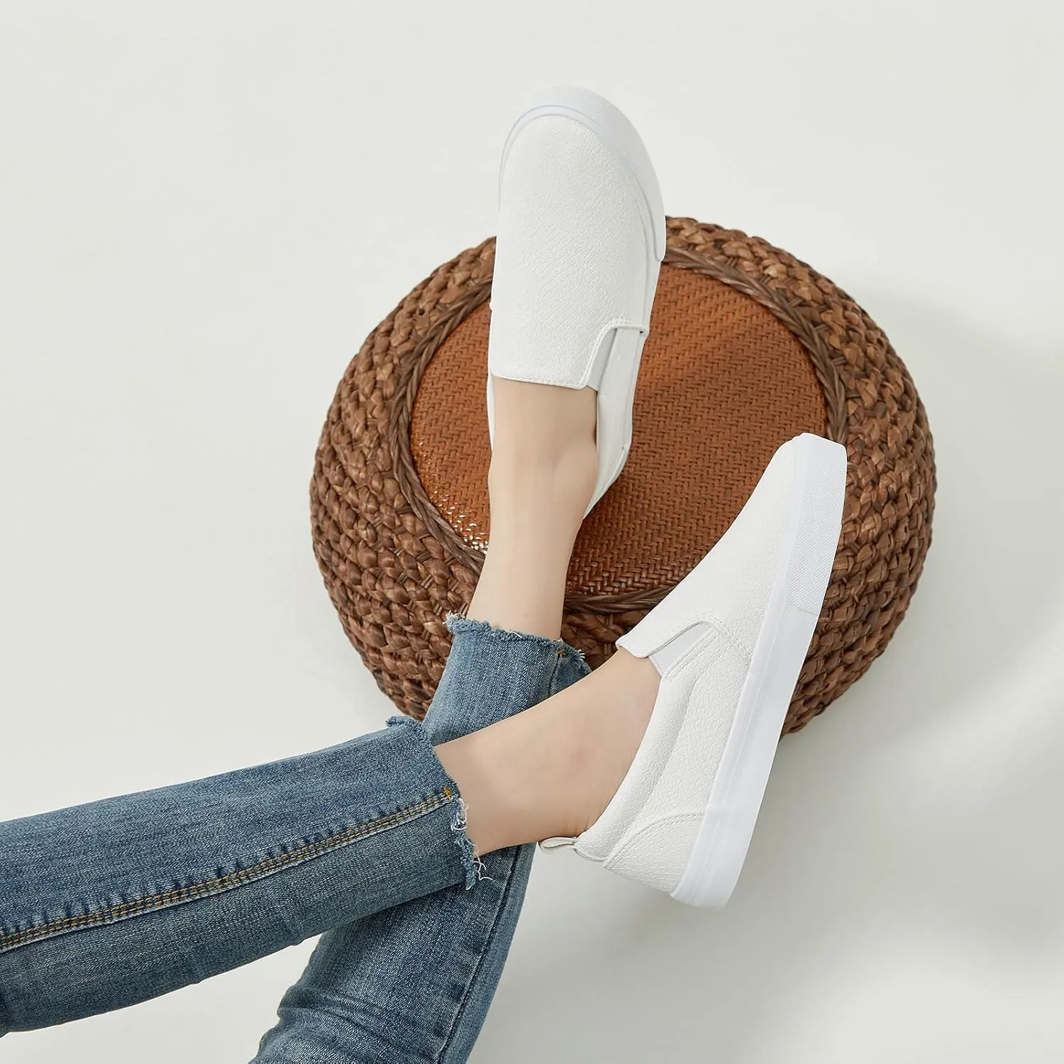 TUOPIN Womens Synthetic Leather Slip On Shoes,Padded Collar Slip on Sneakers for Women,Casual Loafers Walking Shoes