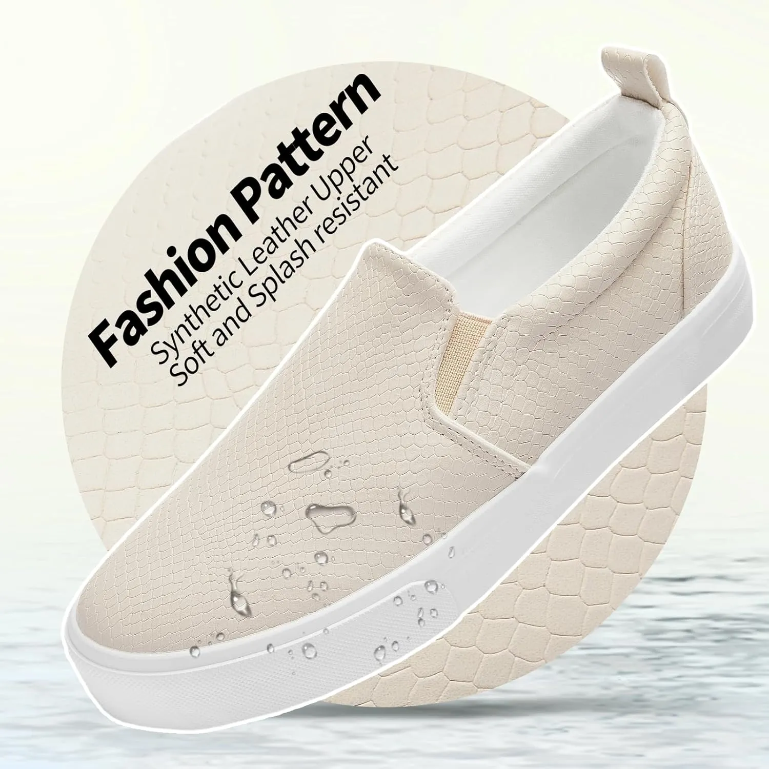 TUOPIN Womens Synthetic Leather Slip On Shoes,Padded Collar Slip on Sneakers for Women,Casual Loafers Walking Shoes