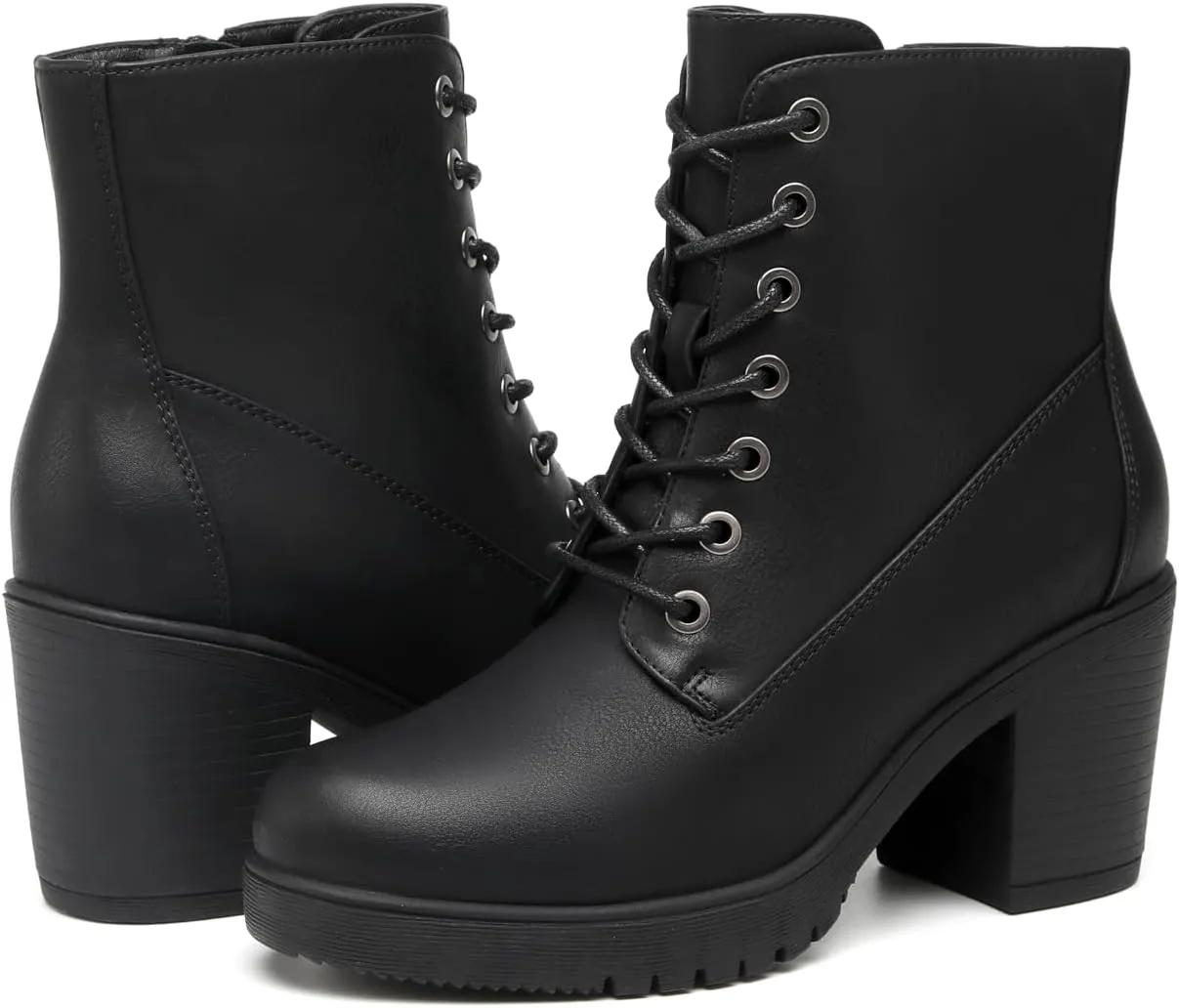 TYNDALL Women's Chunky Heel Ankle Boots Stylish High Heel Lace-Up Side Zipper Booties for Girls Black Women's Boots