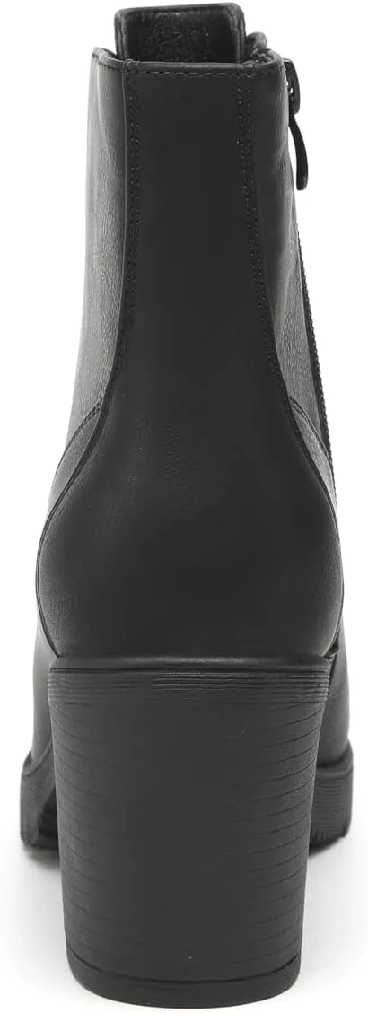 TYNDALL Women's Chunky Heel Ankle Boots Stylish High Heel Lace-Up Side Zipper Booties for Girls Black Women's Boots