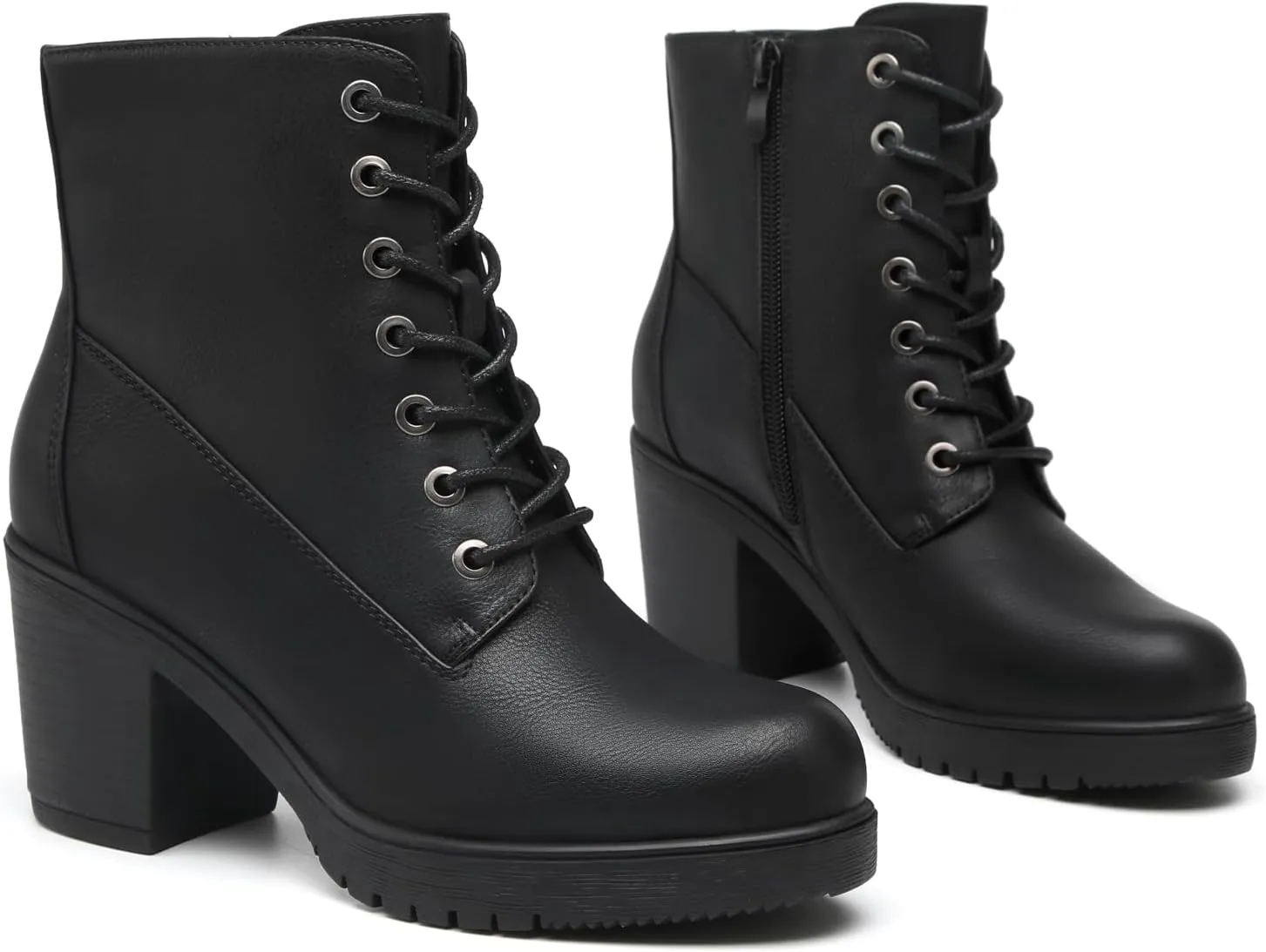 TYNDALL Women's Chunky Heel Ankle Boots Stylish High Heel Lace-Up Side Zipper Booties for Girls Black Women's Boots