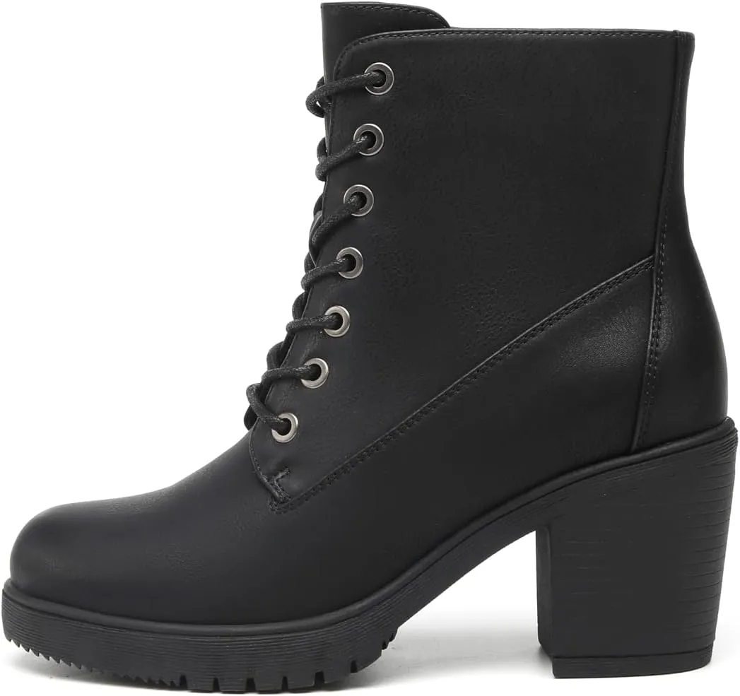 TYNDALL Women's Chunky Heel Ankle Boots Stylish High Heel Lace-Up Side Zipper Booties for Girls Black Women's Boots